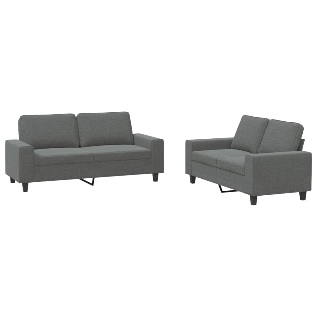 vidaXL 2-Piece Sofa Set with Cushions - Dark Gray Fabric Material - Sturdy Plywood/Metal Frame – Modern Living Room/Lounge Furniture