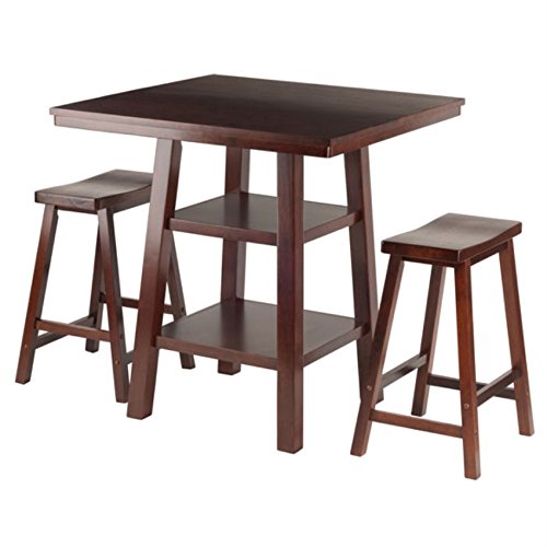 Ergode Obsidian 3-Piece Counter Table Set | Sleek Design | Black Veneer Top | Easy Assembly | 2 Black Square-Leg Stools | (94308-VV)
