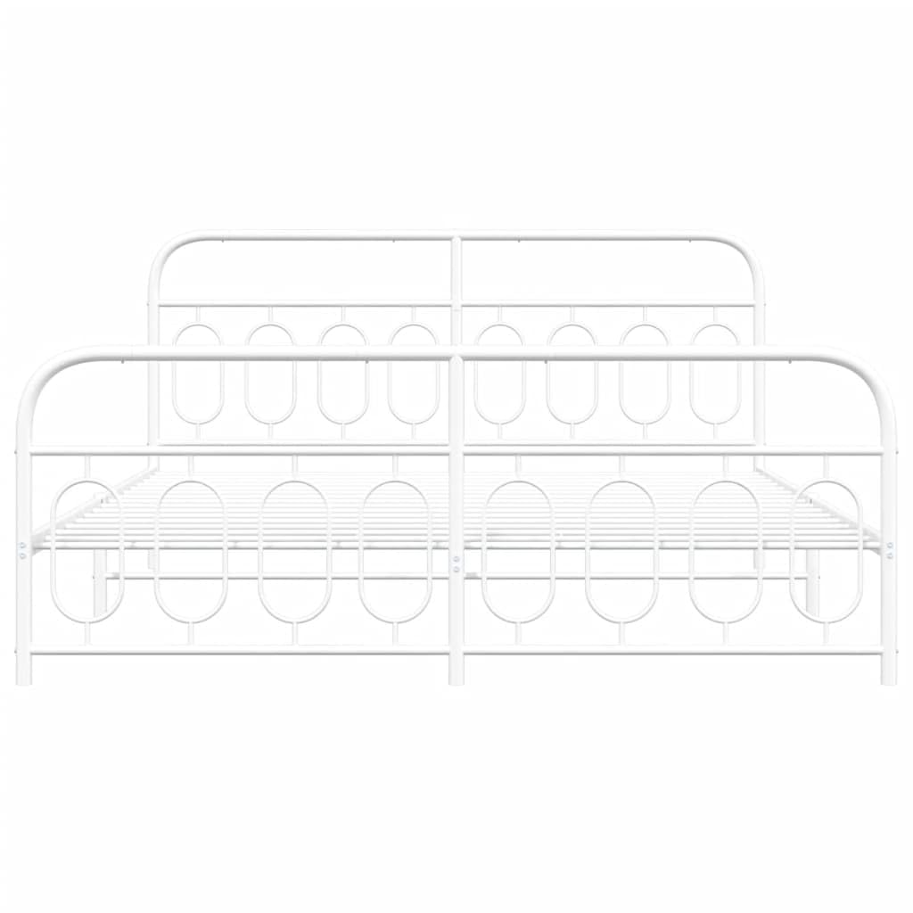 vidaXL Metal Bed Frame King Size with Headboard/Footboard - White, 81.5"x78"x39.4", Modern Design for Bedroom