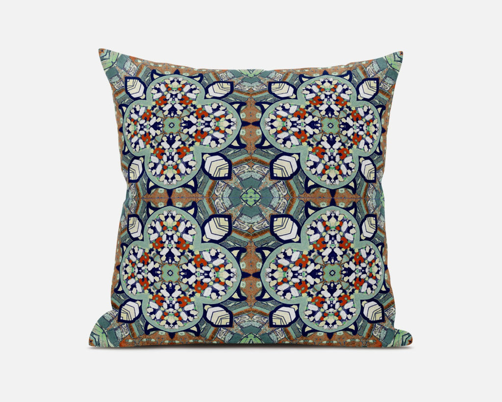 HomeRoots Green Muted Orange Green Orange Cloverleaf Boho Suede Throw Pillow
