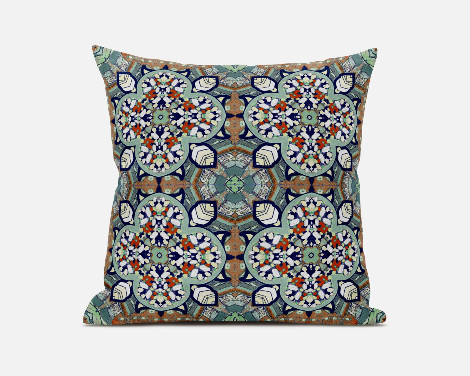 HomeRoots Green Muted Orange Green Orange Cloverleaf Boho Suede Throw Pillow