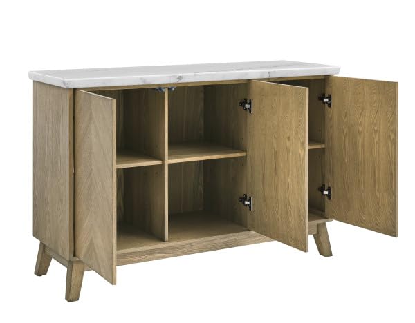 Steve Silver Furniture Vida Top Burnished Blonde, Mid-Century Modern, Unique Marble Veining, Ash Veneers, Soft-Close Doors Server, Brown