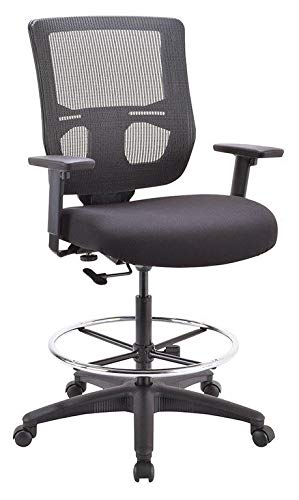 HomeRoots Black Fabric Seat Swivel Adjustable Drafting Chair Mesh Back Plastic Frame