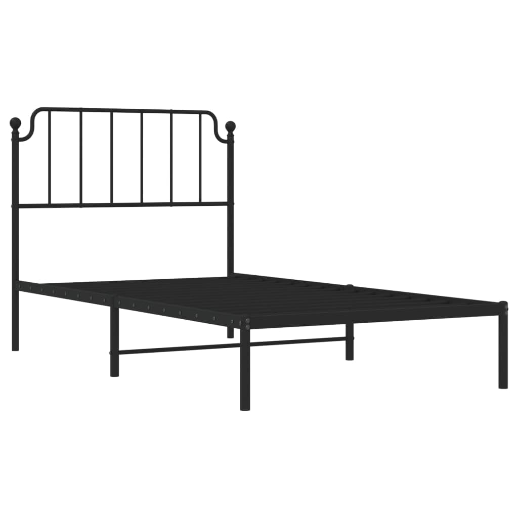 vidaXL Classic Powder-Coated Steel Bed Frame with Headboard - Robust Metal Construction - Extra Storage Space - Comfortable Back Support - Black