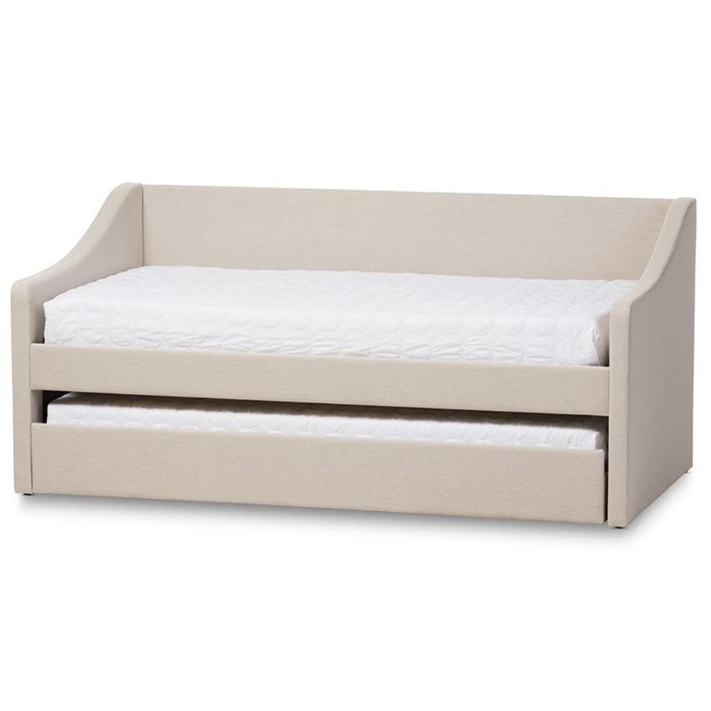 Baxton Studio Barnstorm Modern and Contemporary Beige Fabric Upholstered Daybed with Guest Trundle Bed