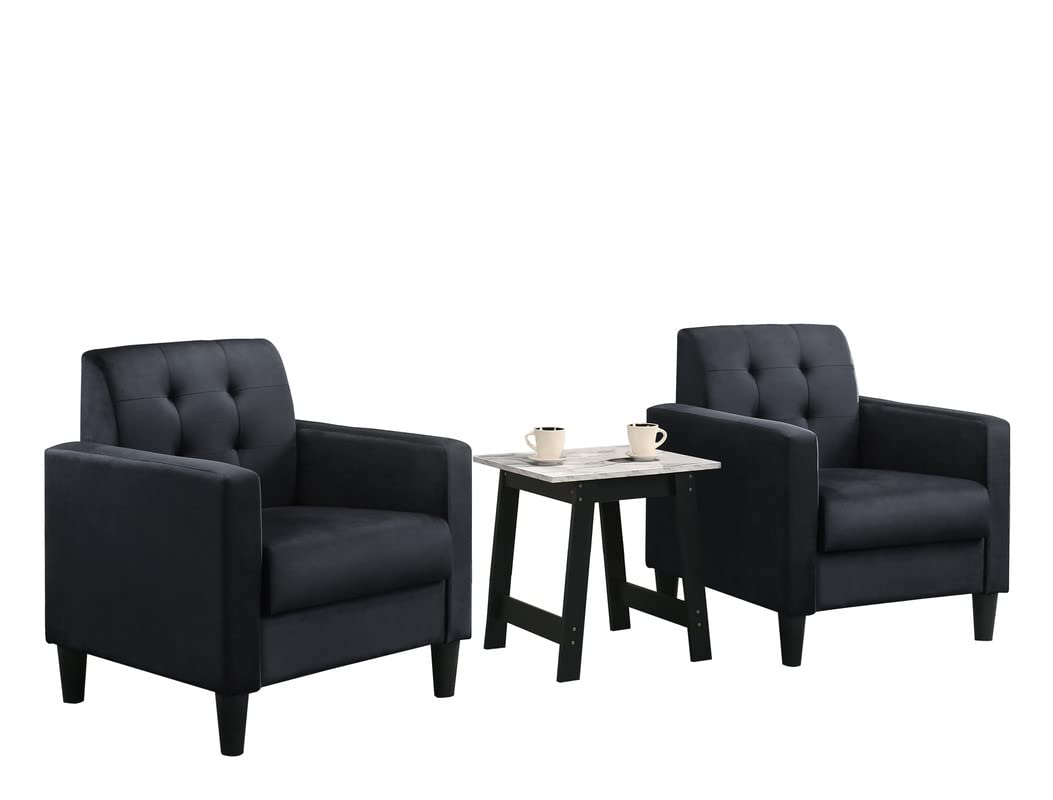 Lilola Home Hale Black Velvet Armchairs and End Table Living Room Set