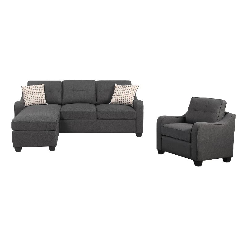 Coaster Nicolette 2-Piece Modern Fabric Upholstered Living Room Set In Dark Gray