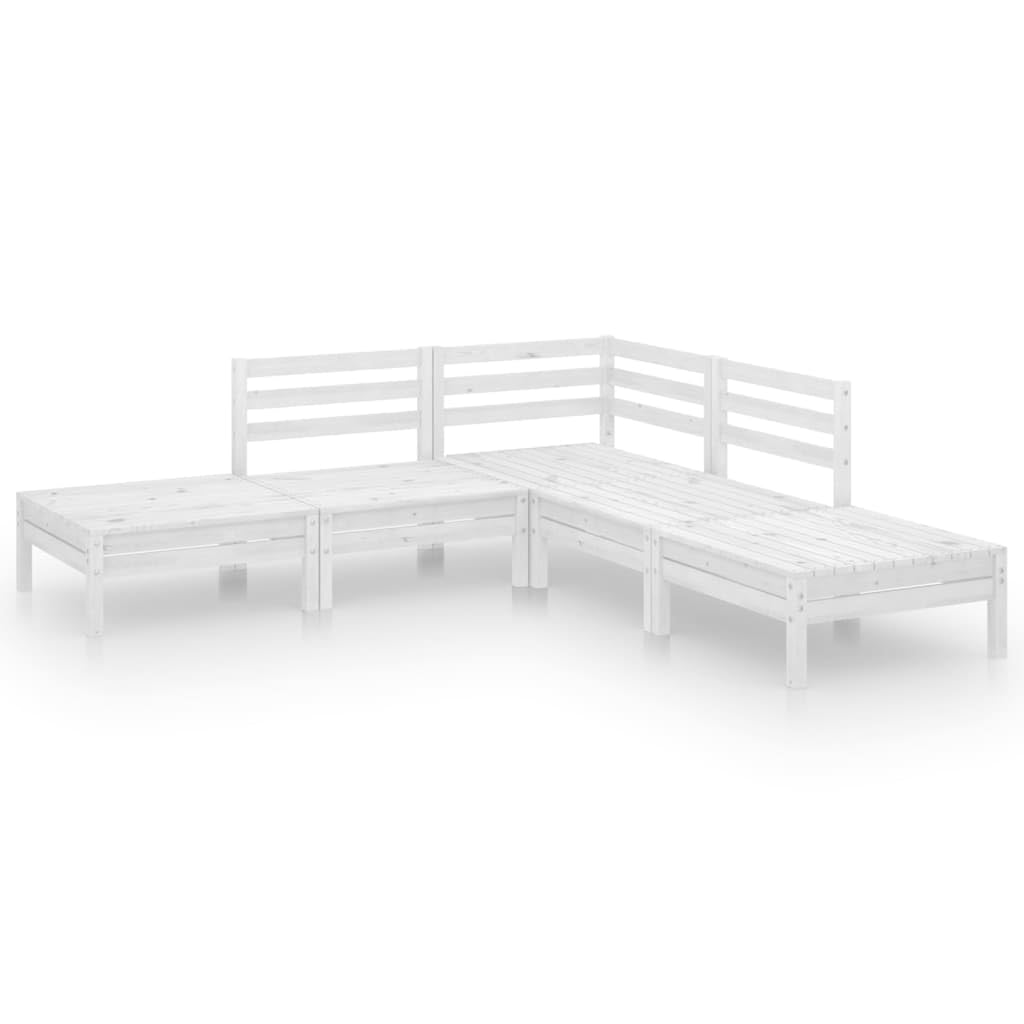 vidaXL Solid Pinewood Patio Lounge Set 5 Piece Outdoor Garden Terrace Yard Furniture Wooden Modern Lounge Sofa Set Seat Seating White