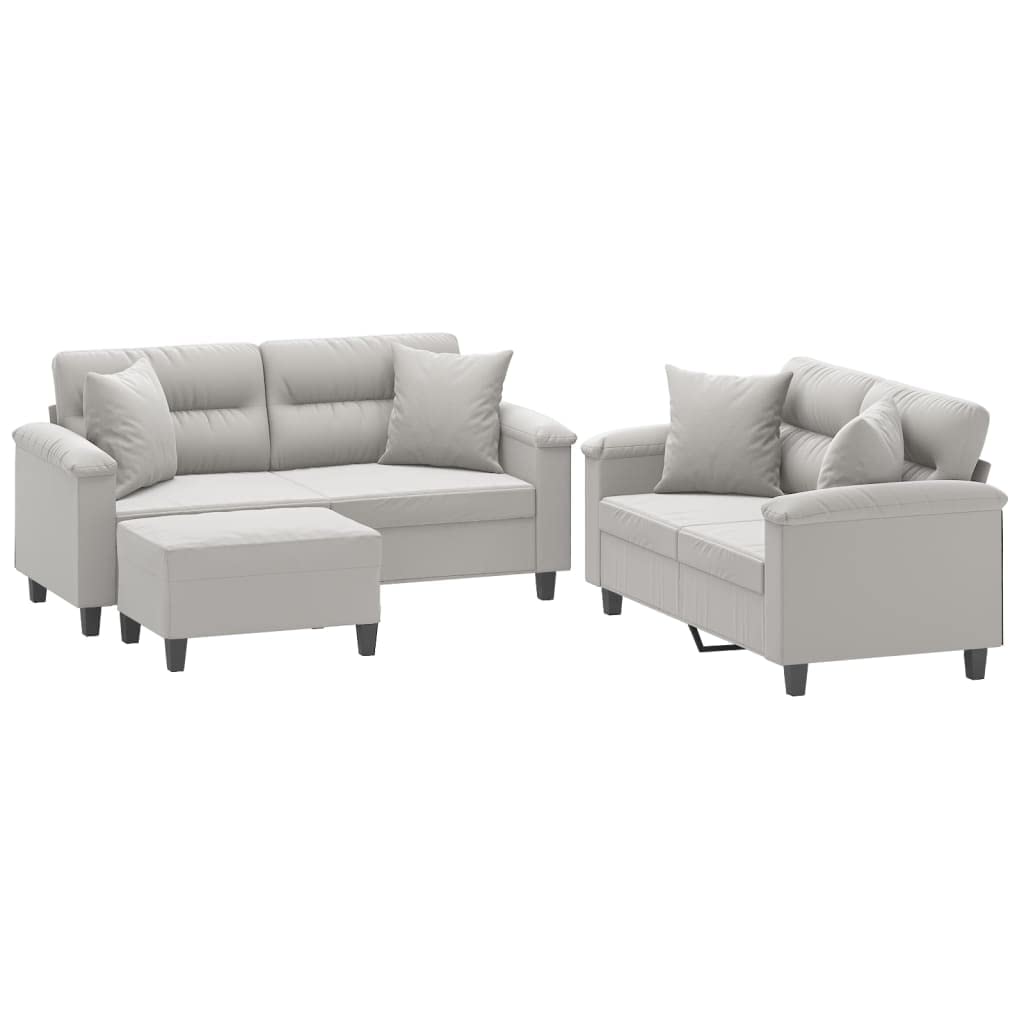 Vidaxl Sofa Set 3 Piece, Modern Sofa Set Loveseat, Living Room Upholstered Couch Furniture Set With Cushions, Light Gray Microfiber Fabric