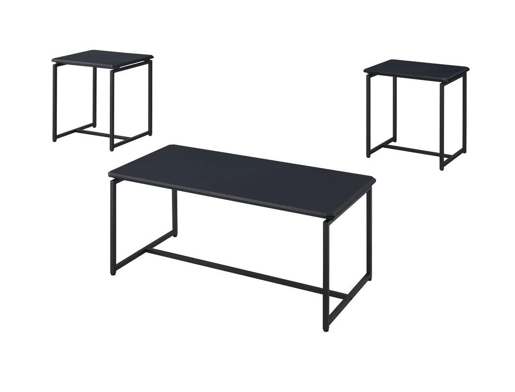 Lilola Home GT 3 Piece Black Carbon Fiber Wrap Coffee Table and End Table Set