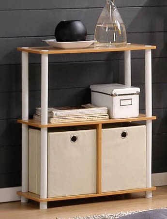 Furinno 99152 Go Green 3-Tier 2-Bin Multipurpose Storage Bookshelf (2, Beech/White/Ivory)