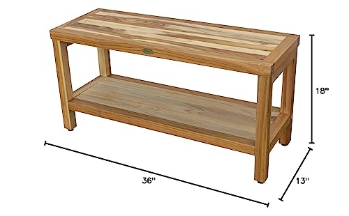 HomeRoots Large Rectangular Teak Bench with Shelf in Natural Finish