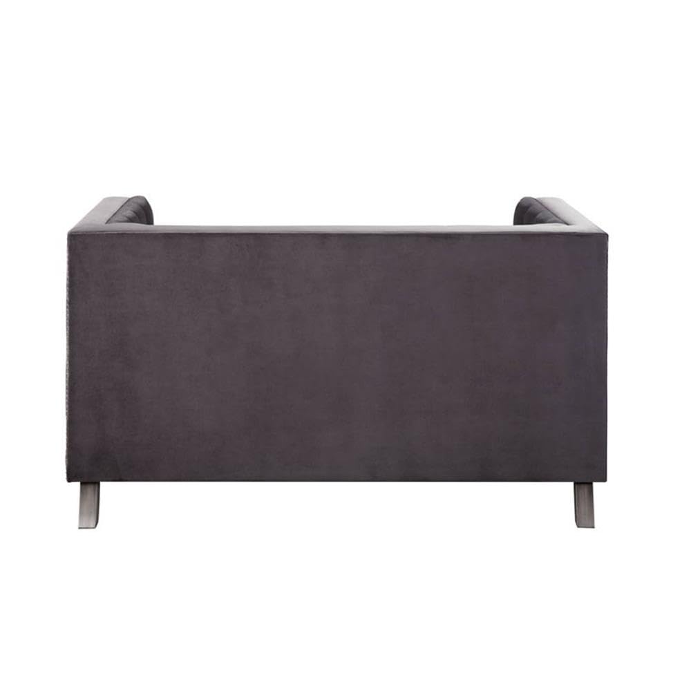 Acme Hegio Velvet Tufted Nail-Head Trim Loveseat with 2 Pillows in Gray