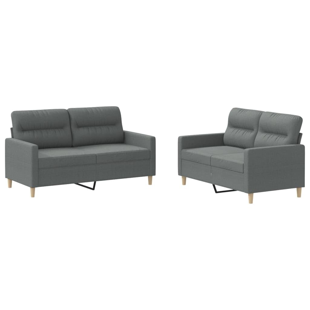 vidaXL 2 Piece Sofa Set in Dark Gray - Fabric Upholstered with Cushions - Modern Design for Living Room, Lounge, or Office
