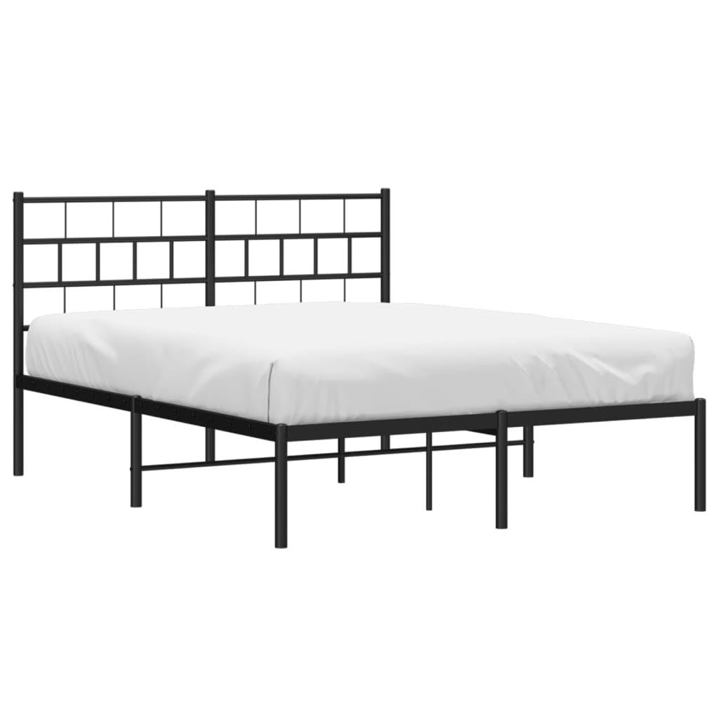 vidaXL 12-Inch Black Metal Full Bed Frame with Headboard, Heavy-Duty Slats Support with Under-Bed Storage for Modern Bedroom, No Box Spring Needed & Easy Assembly, No Mattress