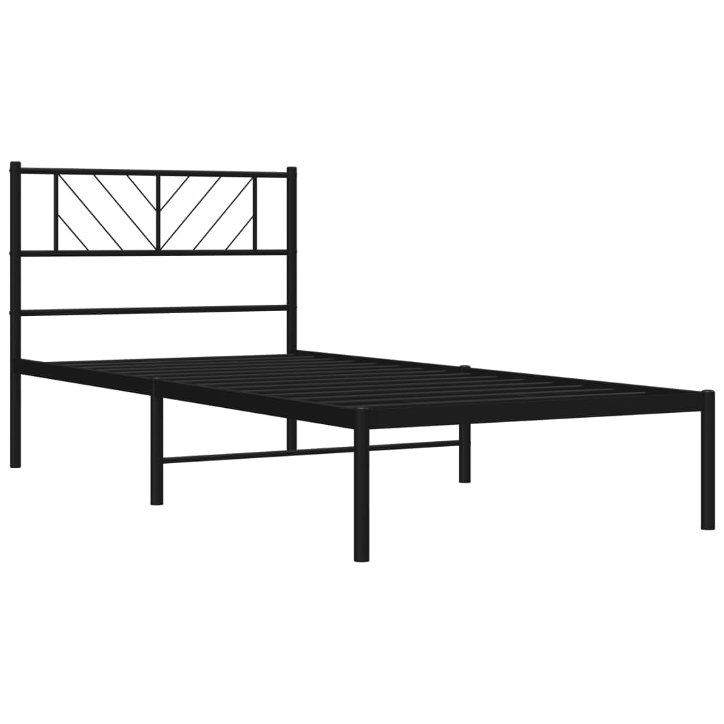 vidaXL Steel Metal Bed Frame with Headboard, Single Bed with Underneath Storage Space and Excellent Support, Classic Design in Black – Mattress not Included
