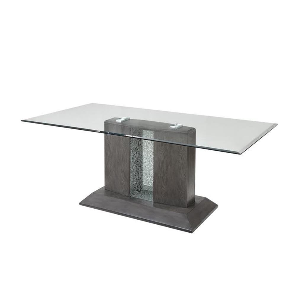 Acme Bernice Dining Table in Gray Oak & Glass Top