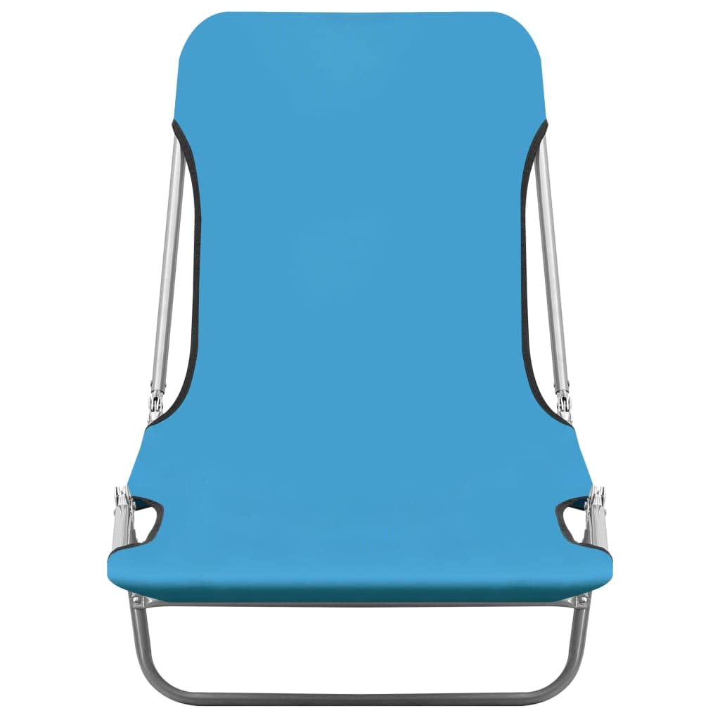vidaXL Blue Folding Sun Loungers - 600D Oxford Fabric Outdoor Beach Beds with Powder-Coated Steel Frame, Pack of 2