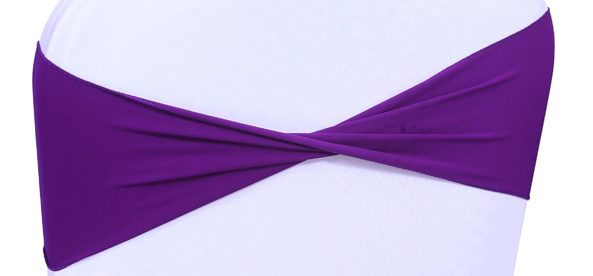 Mds Pack Of 10 Spandex Chair Sashes Bow Sash Elastic Chair Bands Ties Without Buckle For Wedding And Events Decoration Spandex Slider Sashes Bow - Cadbury Purple
