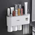 Wall Mounted Toothbrush Holder with Automatic Toothpaste Dispenser, Magnetic Cups & Drawer Organizer Shelf | Bathroom Space Save
