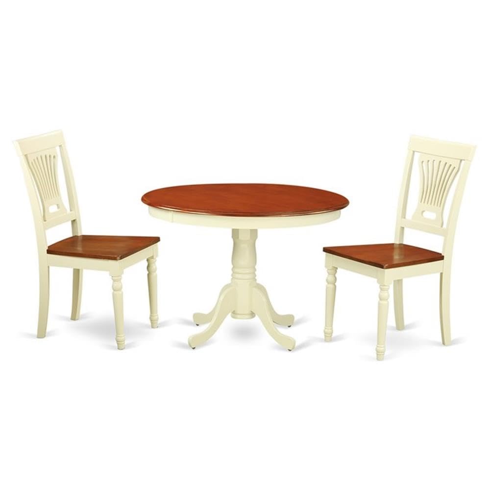 East West Furniture HLPL3-BMK-W Hartland 3 Piece Room Set Contains a Round Kitchen Table with Pedestal and 2 Dining Chairs, 42x42 Inch