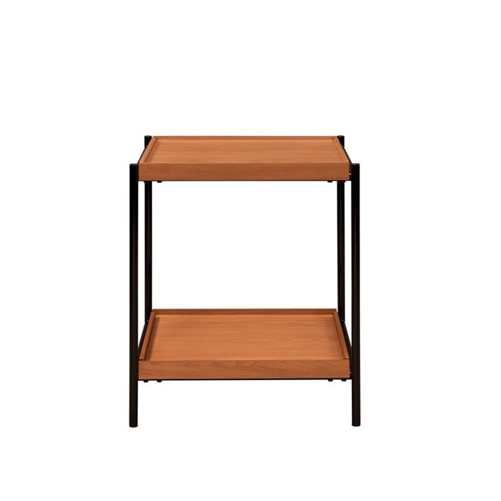 Acme Oaken Square Wooden End Table With Bottom Shelf In Honey Oak And Black