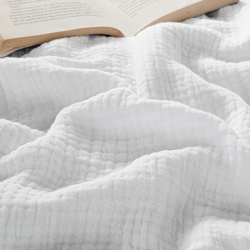 Bedsure 100% Cotton Muslin Throw Blanket Large 50X70 Inches - 4-Layer Breathable And Lightweight Soft Summer Gauze Muslin Blanket For Adults, White