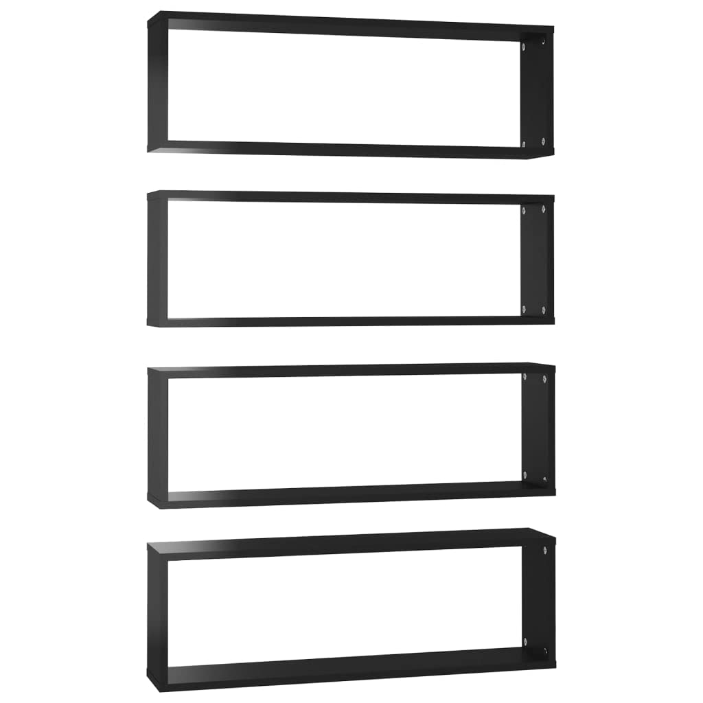 vidaXL Wall Cube Shelves 4 pcs High Gloss Black 31.5&quot;x5.9&quot;x10.4&quot; Engineered Wood