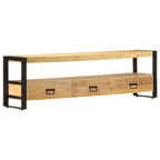 vidaXL Mango Wood TV Stand - Solid Construction - Powder-Coated Steel Frame - Ample Internal Storage - Rustic Charm - Compliant with California Proposition 65