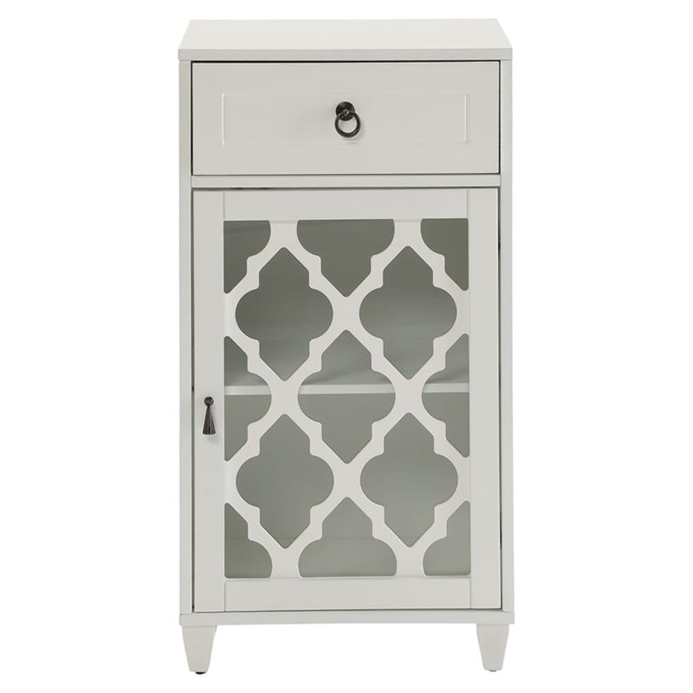 Acme Ceara Wooden Accent Table With Storage Drawer And Glass Door In White