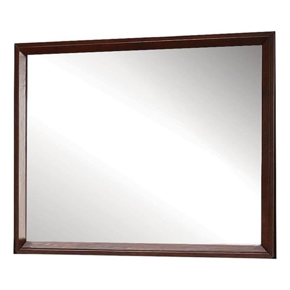 Acme Ilana Rectangular Wooden Mirror In Brown Cherry