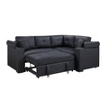 Donovan 84.5W Black PVC Fabric Sleeper Sectional with USB Charger, Cupholders, Storage Arms