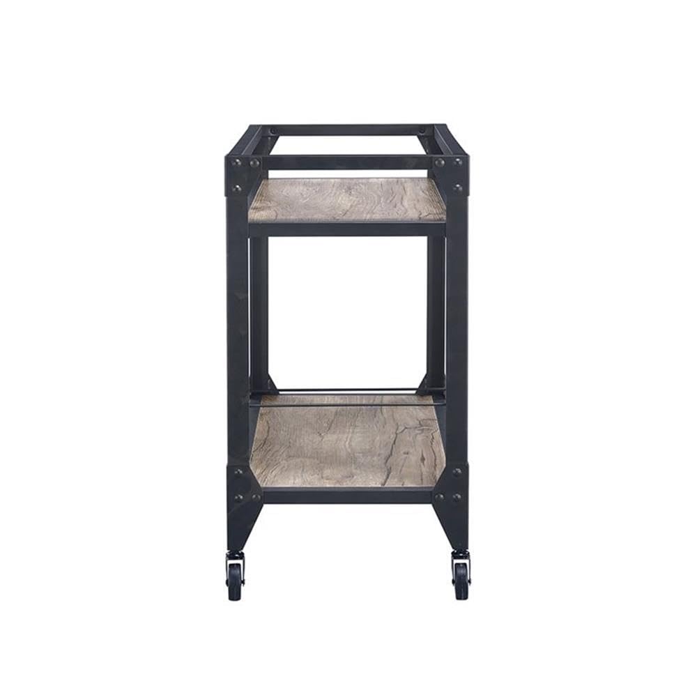 Acme Jorgensen Rectangular Wooden Serving Cart with 2 Shelves in Black