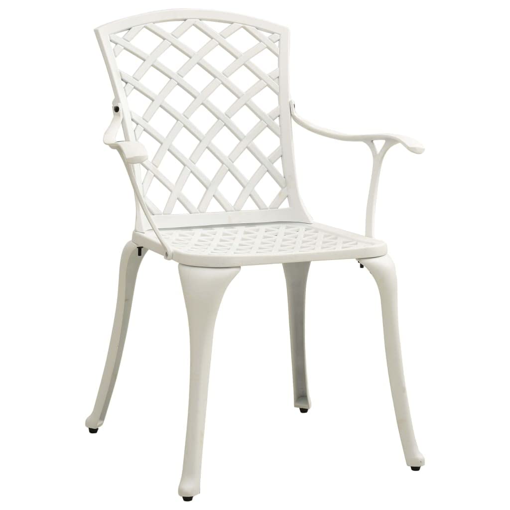 vidaXL 3-Piece Bistro Outdoor Patio Furniture Set in White - Cast Aluminum Design, with Umbrella Hole - Round Table & Two Chairs Set