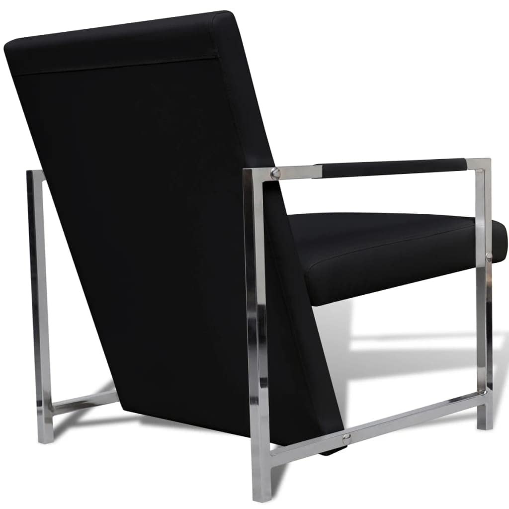 vidaXL Cube Armchair - Modern Designed Baxton Studio Black Faux Leather with Chrome Stable Feet, Perfect for Home or Office Use
