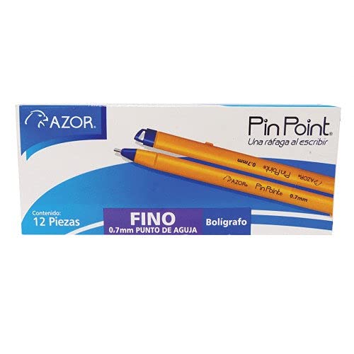 Pin Point Blue Fine Point Writing Pens 0.7Mm 12 Pack With Hole For Retractable Cord, Chain, Clipboard Or Countertop