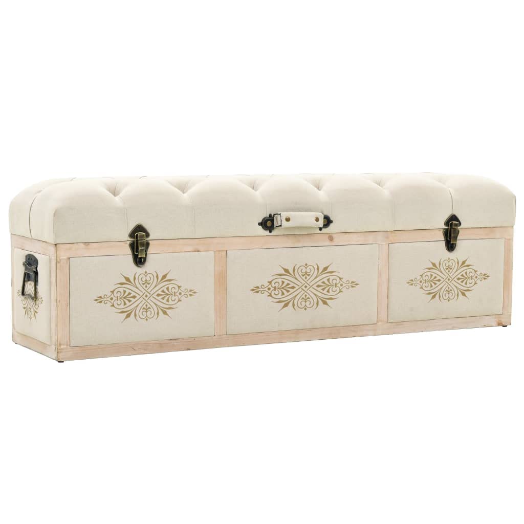 vidaXL Solid Fir Wood Storage Bench, 43.3&quot; Cream, Retro Traveling Trunk Style with Metal Hardware, 34.72 Pounds Weight Capacity