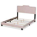Baxton Studio Benjen Modern and Contemporary Glam Light Pink Velvet Fabric Upholstered Queen Size Panel Bed