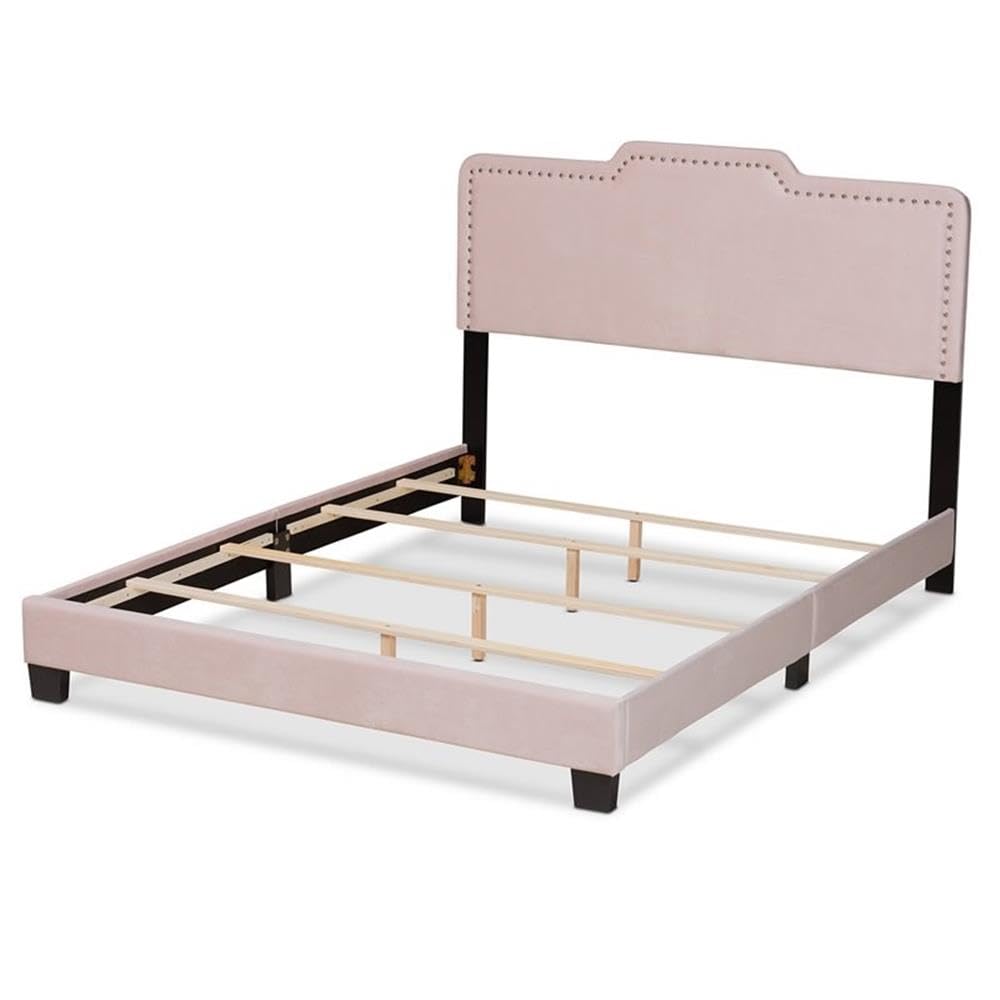 Baxton Studio Benjen Modern and Contemporary Glam Light Pink Velvet Fabric Upholstered Queen Size Panel Bed