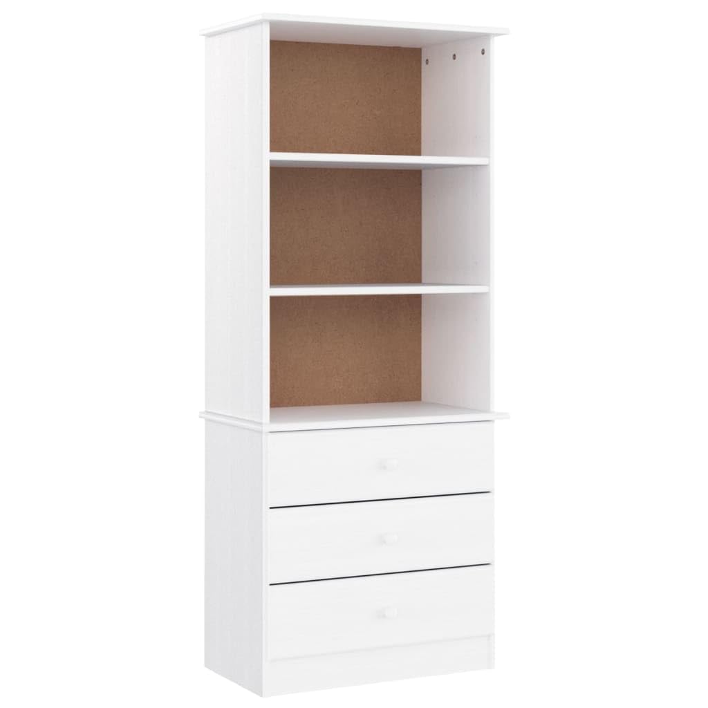 vidaXL Alta Solid Wood Bookcase - Freestanding, White Bookshelf with Drawers, Scandinavian-Style Pine Wood Storage & Display Unit - 23.6x13.8x55.9