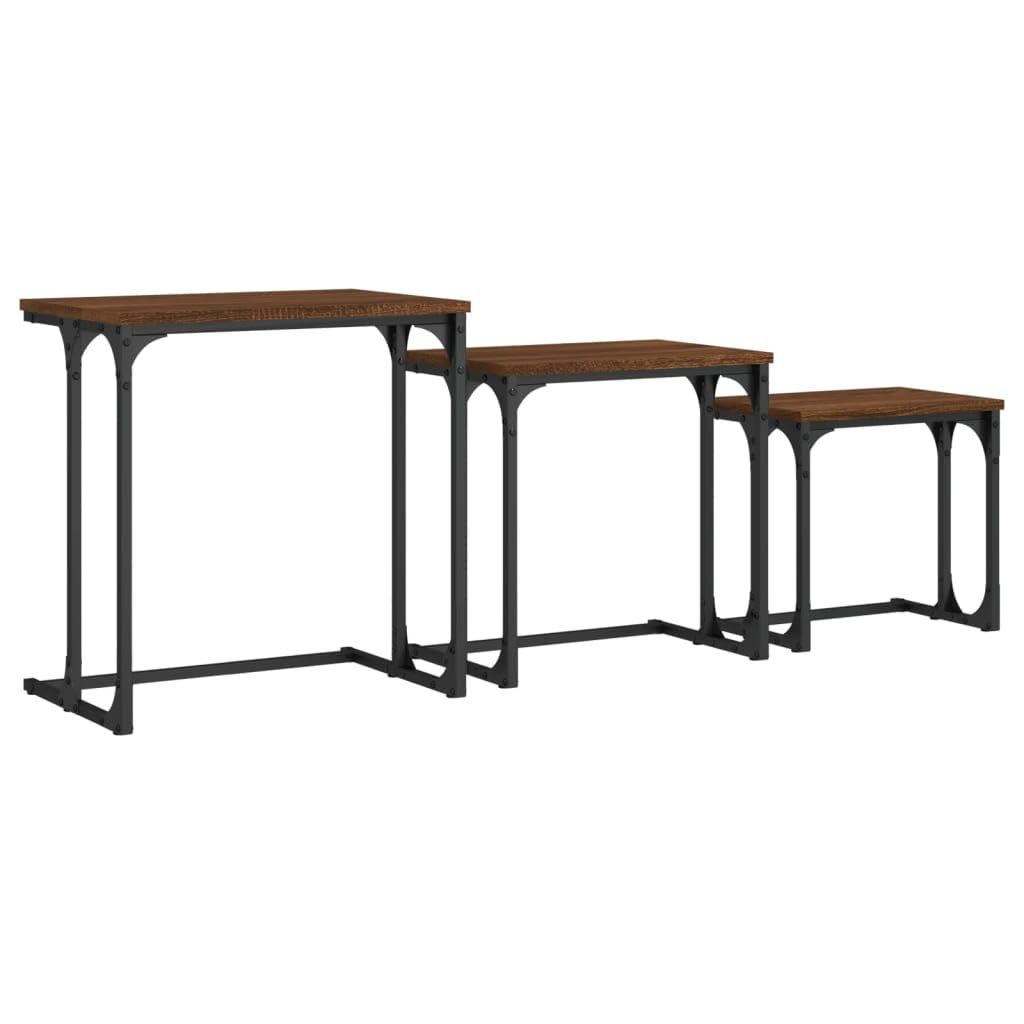 vidaXL Nesting Coffee Tables 3 Set with Metal Frame and Engineered Wood Top - Brown Oak Finish for Living Room, Bedroom and Office'.