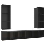 vidaXL 4X Wall-Mounted TV Cabinets Hanging Stand Unit Stereo Storage HiFi Plasma Living Room Home Furniture High Gloss Black Engineered Wood