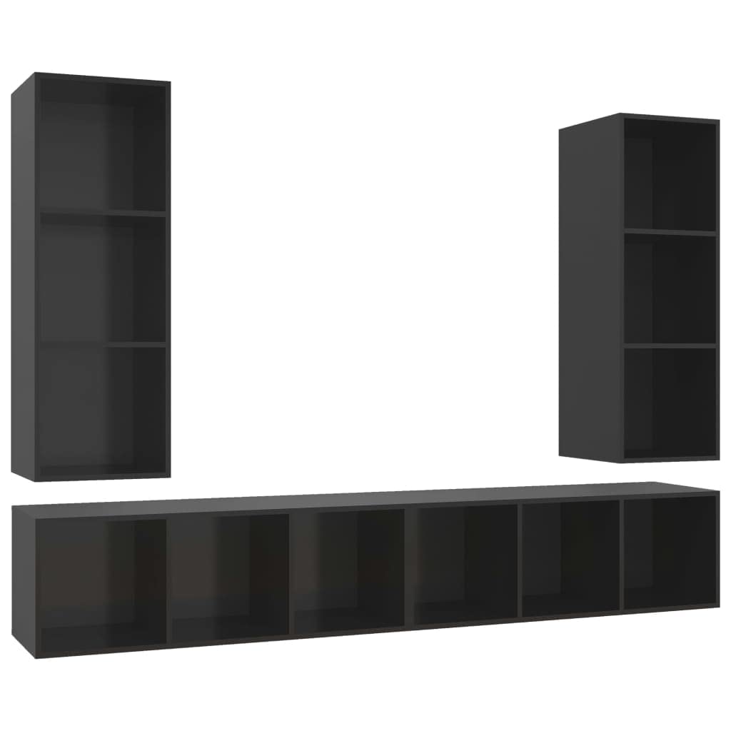 vidaXL 4X Wall-Mounted TV Cabinets Hanging Stand Unit Stereo Storage HiFi Plasma Living Room Home Furniture High Gloss Black Engineered Wood