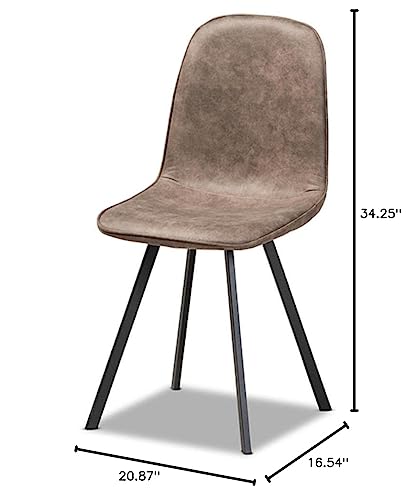 Baxton Studio Filicia Modern and Contemporary Grey and Brown Imitation Leather Upholstered 4-Piece Metal Dining Chair Set Set