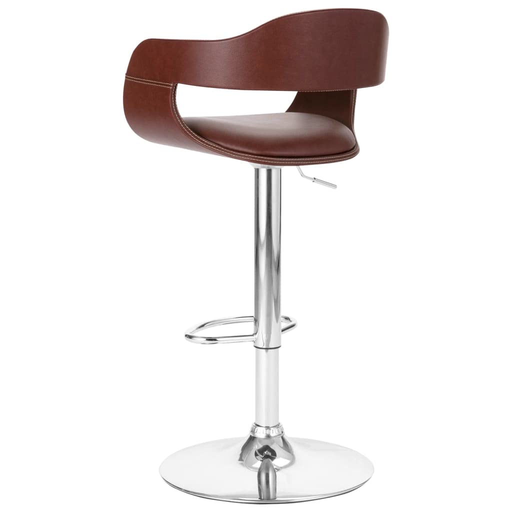 vidaXL Adjustable Bar Stool in Brown Faux Leather with Plywood Frame and Chromed Metal Base for Kitchen, Dining Area, or Home Bar - Maximum Load of 242.5 lb