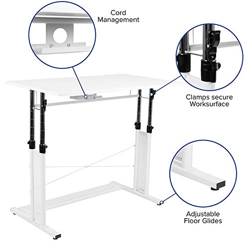 Flash Furniture Fairway Height Adjustable (27.25-35.75&quot;H) Sit To Stand Home Office Desk - White