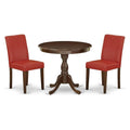 East West Furniture AMAB3-MAH-72 3 Piece Dining Table Set Contains a Round Dining Room Table with Pedestal and 2 FireBrick Red F