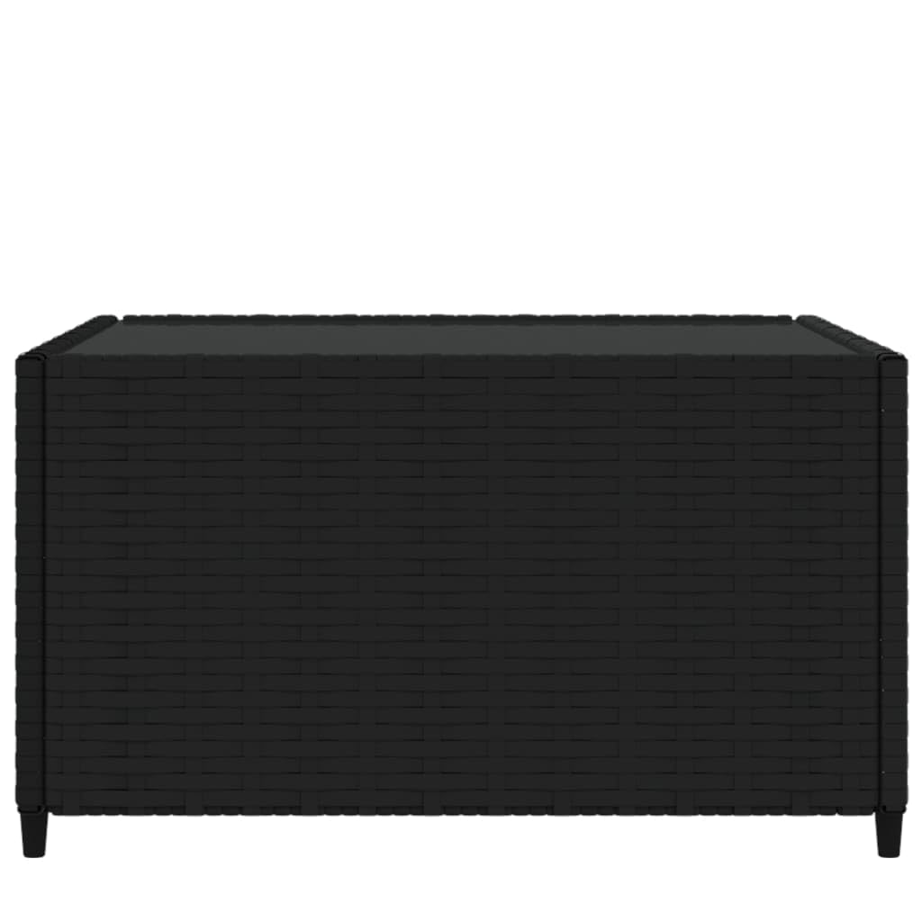 vidaXL Square Patio Coffee Table – Black Poly Rattan Outdoor Table with Tempered Glass Top, Weather-Resistant Material, Powder-Coated Steel Frame, and Easy Assembly – 19.7"x19.7"x11.8"