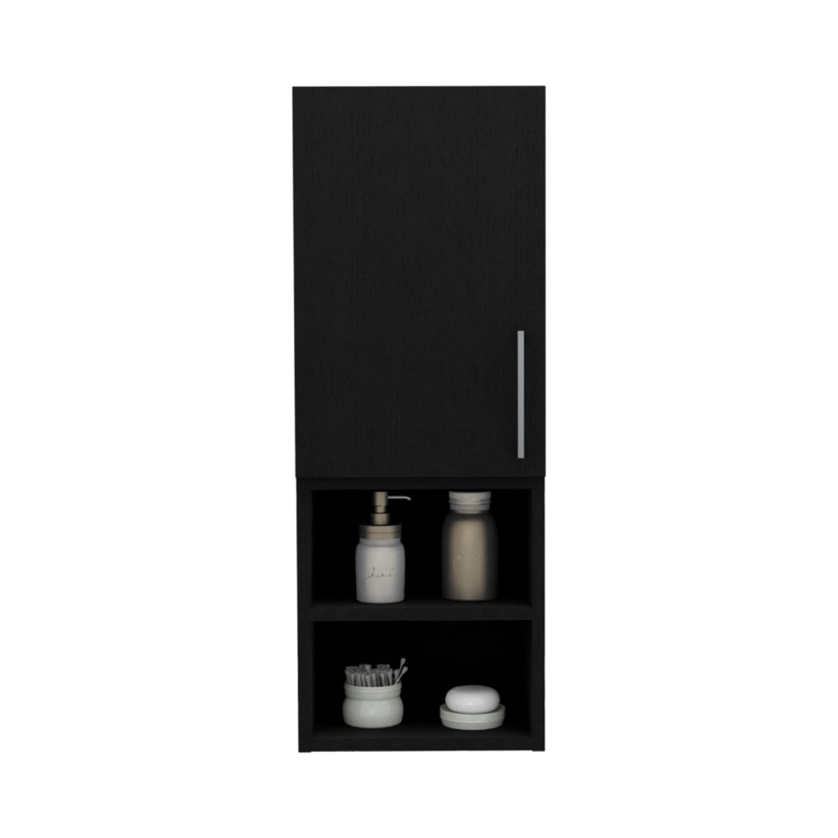 Medicine 31H Single Door Cabinet, 2 External Shelves, 2 Interior Shelves, Black