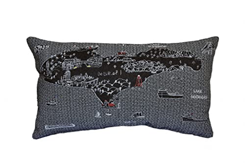 HomeRoots Grey 24' Black Michigan Upper Peninsula Nighttime Skyline Lumbar Decorative Pillow